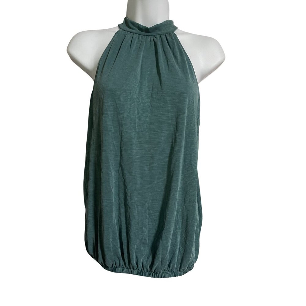 Green Envelope Halter Neck Top Womens S Green Sleeveless Banded Waist Tie Back